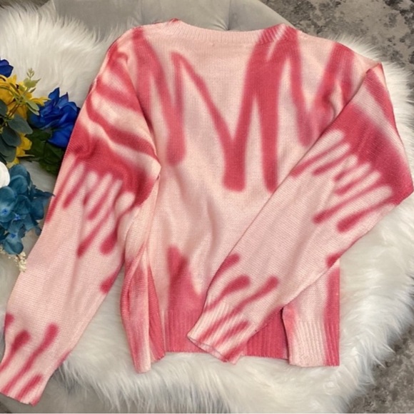 Pink Spray Paint Design Crew Neck Sweater Pullover Sz LG NEW! FIRM PRICE! - Picture 2 of 3